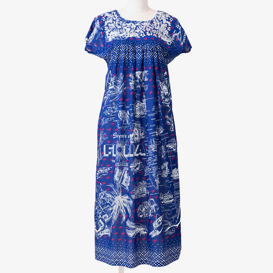 マッププリント ハンド刺繍ドレス FLORIDA Blue / BM1868map-25s-c1