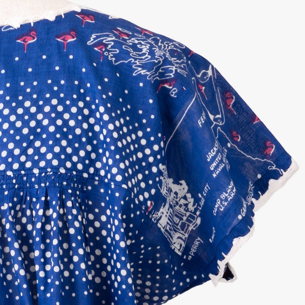 マッププリント ハンド刺繍ドレス FLORIDA Blue / BM1868map-25s-c1