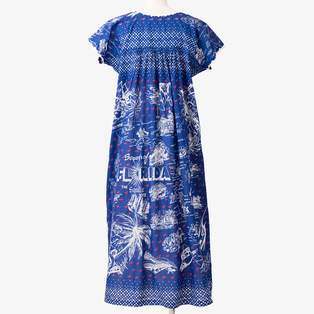 マッププリント ハンド刺繍ドレス FLORIDA Blue / BM1868map-25s-c1