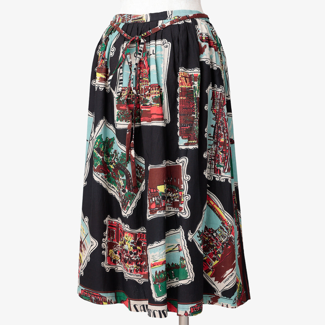 NSF (New San Francisco) Map Print Ribbon Belt Skirt - Black