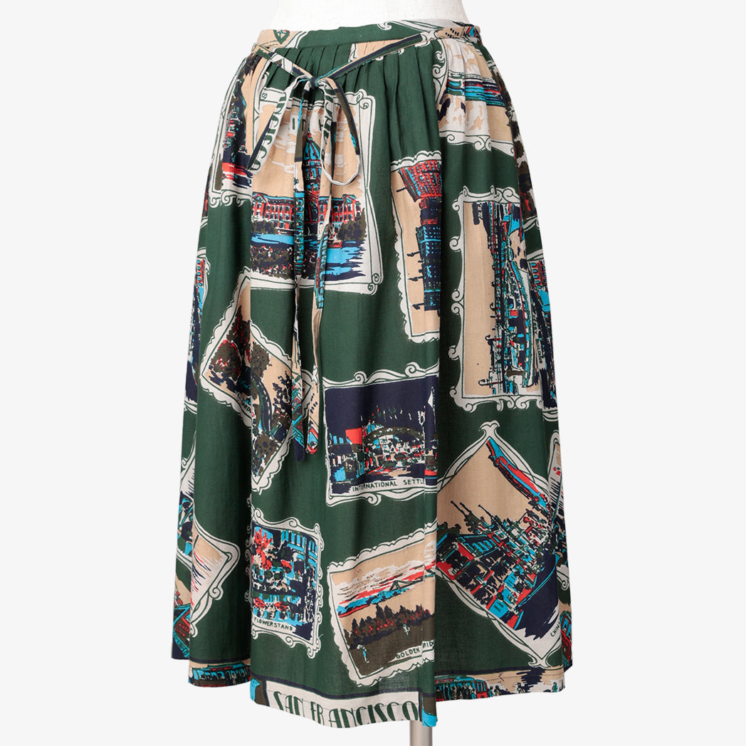 NSF (New San Francisco) Map Print Ribbon Belt Skirt - Olive
