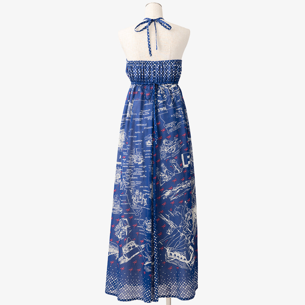 Map Print Halter Neck Long Dress FLORIDA Blue / BM956map25-25ms-c4