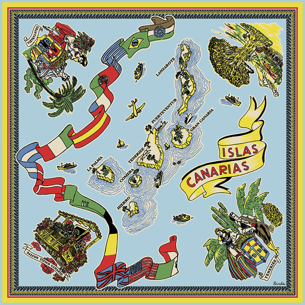 Canary Island Map Print Scarf, Lt. Blue
