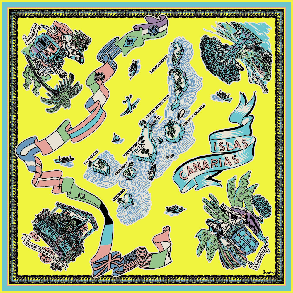 Canary Island (カナリーアイランド)・マッププリント スカーフ・Yellow
