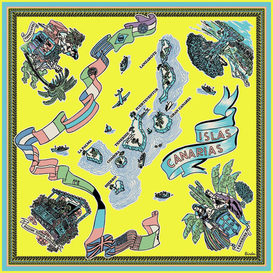 Canary Island (カナリーアイランド)・マッププリント スカーフ・Yellow