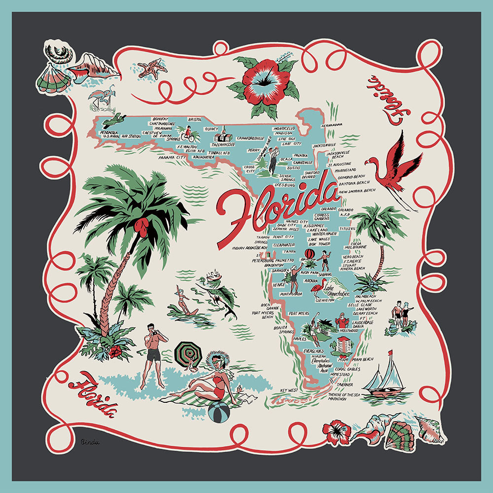 Florida24 Map Print Scarf, Black