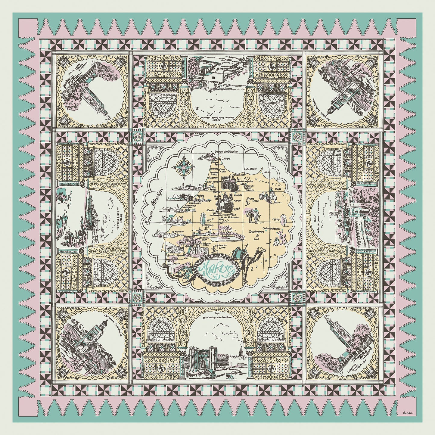 Morocco マッププリント ビッグスカーフ Daylight / BBB2100 NewMorocco-c1