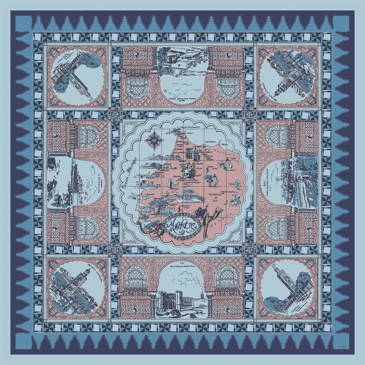 Morocco マッププリント ビッグスカーフ Moonshine / BBB2100 NewMorocco-c2