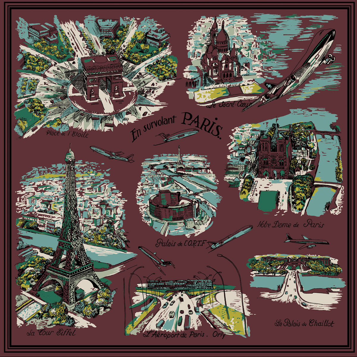 PARIS Map Print Bandana Maroon