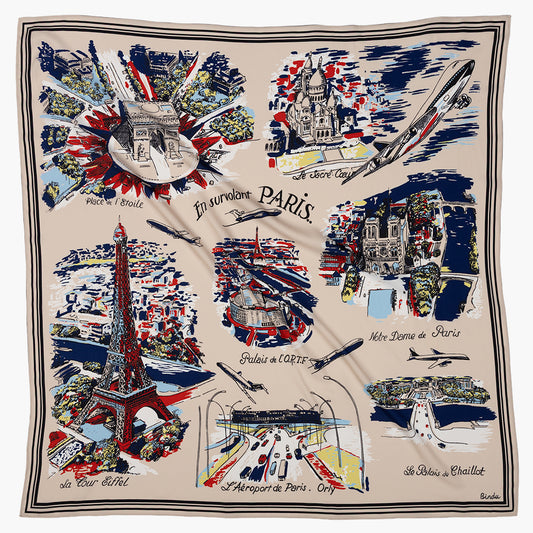 Paris Polyester Map Scarf Natural / TB1Paris100-c1