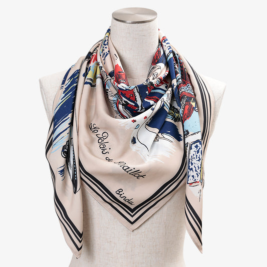Paris Polyester Map Scarf Natural / TB1Paris100-c1