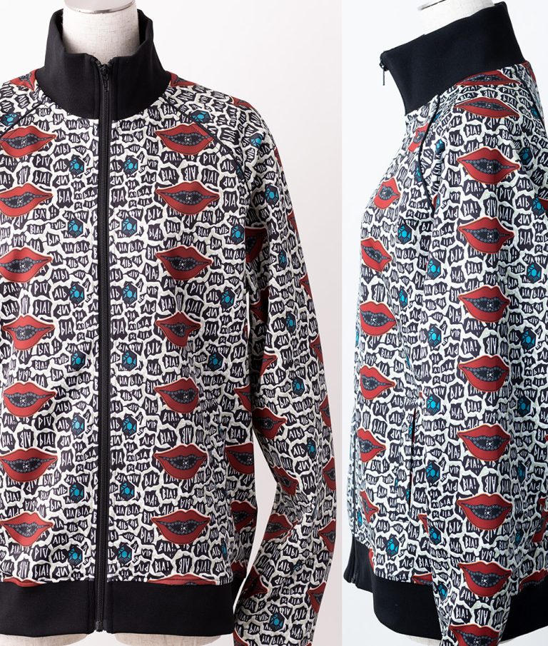 BTJ5C4-African Print Track Jacket-Diamond Lips