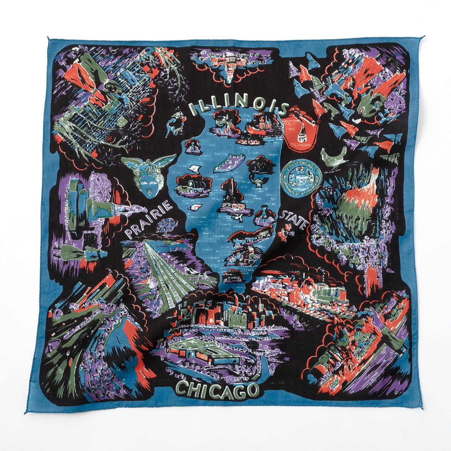 ILLINOI Map Print Bandana Blue