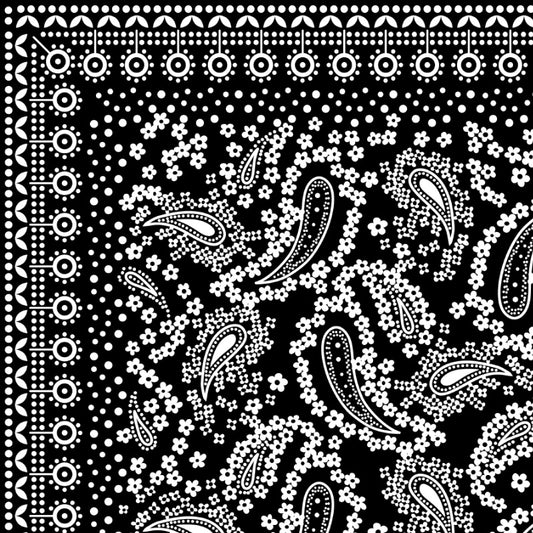 Floral Paisley Print Bandana - Black
