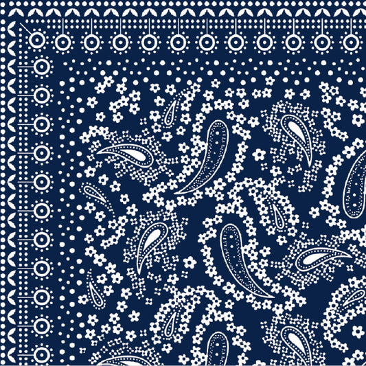 Flower Paisley Print Bandana - Navy