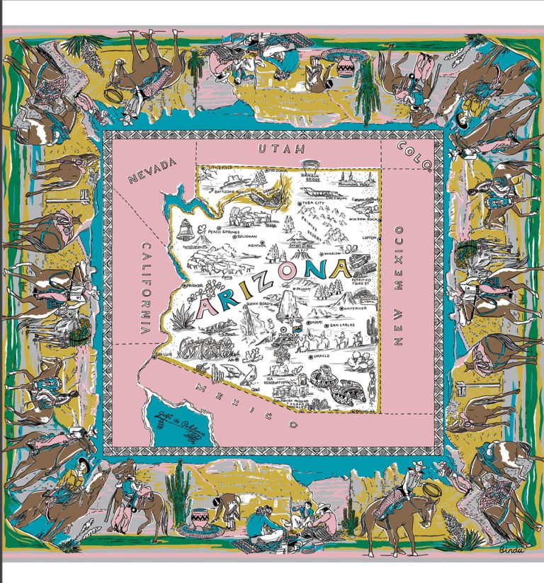 Arizona Map Bandana Pink Yellow