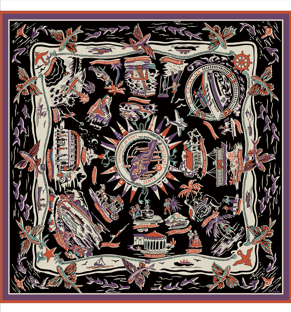 Catalina Map Bandana Black