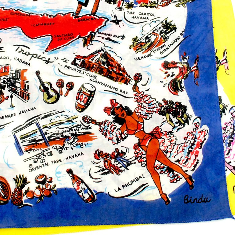 Cuba “ (キューバ)・ヴィンテージ風マッププリント バンダナ・Navy