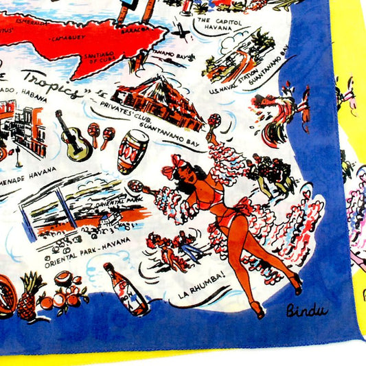 Cuba “ (キューバ)・ヴィンテージ風マッププリント バンダナ・Navy