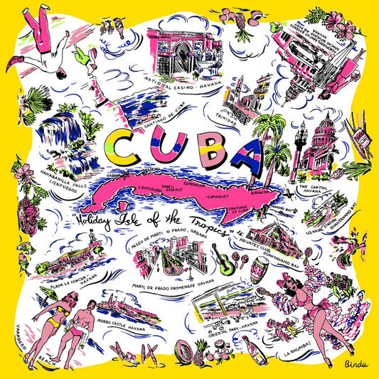 Cuba “ (キューバ）・ヴィンテージ風マッププリント　バンダナ・Yellow