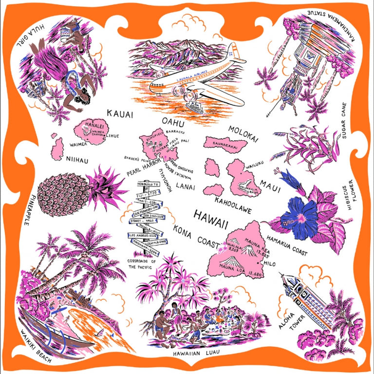 HAWAII Map Print Bandana Orange