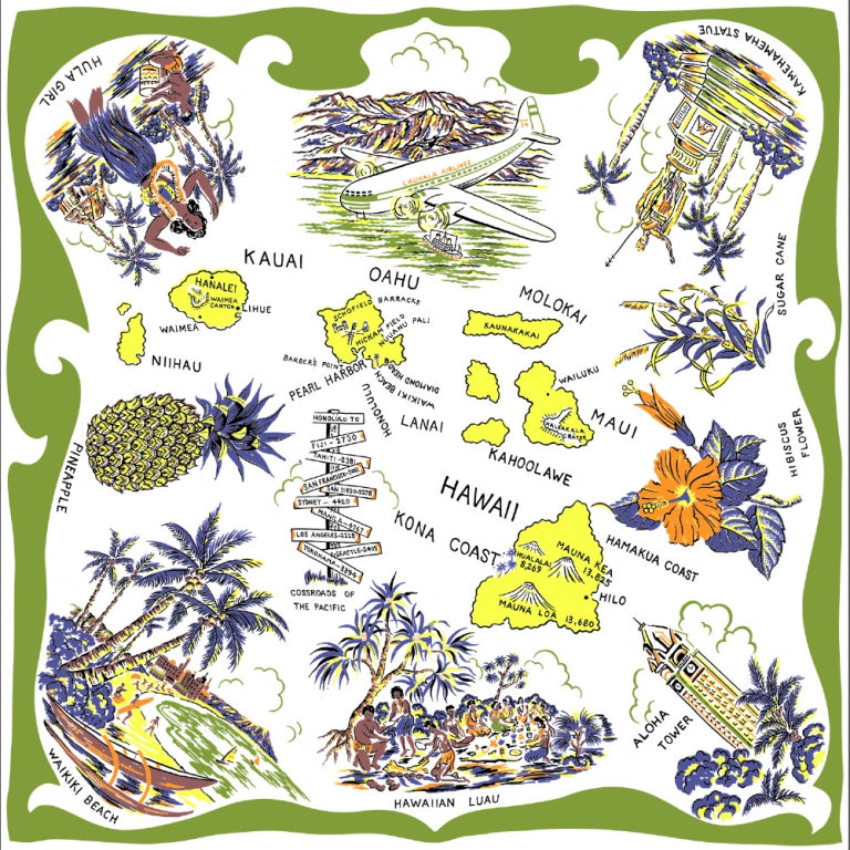 HAWAII Map Print Bandana Light Green
