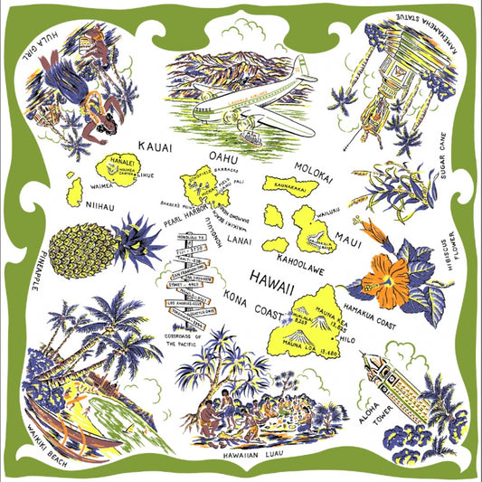 HAWAII (ハワイ)マッププリント・バンダナ・ライトグリーン