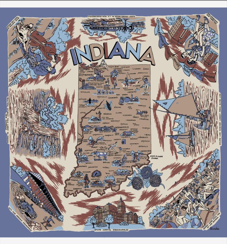 Indiana Map Bandana Blue