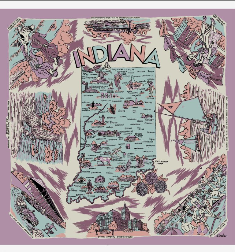 Indiana Map Bandana Lavender