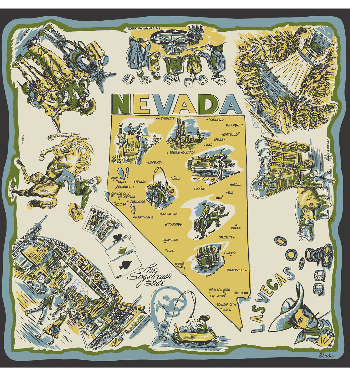 Nevada Map Bandana L.blue/Yellow