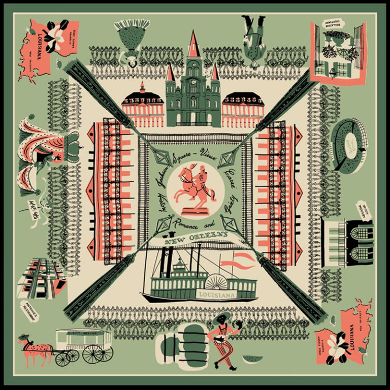 "New Orleans" Map Print Bandana, Mint