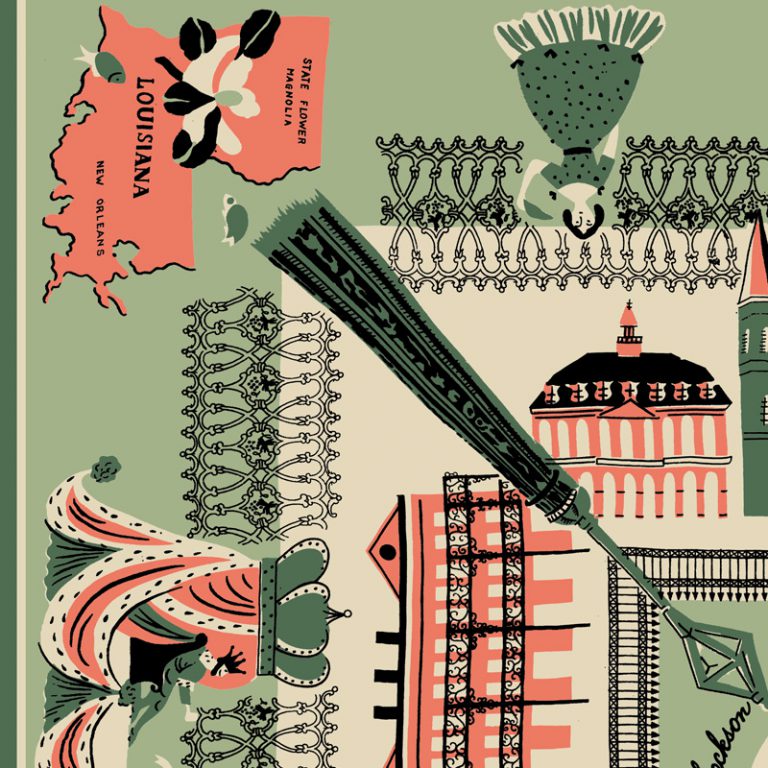 "New Orleans" Map Print Bandana, Mint