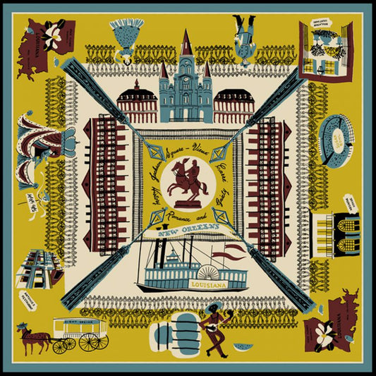 New Orleans (ニューオリンズ)・マッププリント・バンダナ・Yellow