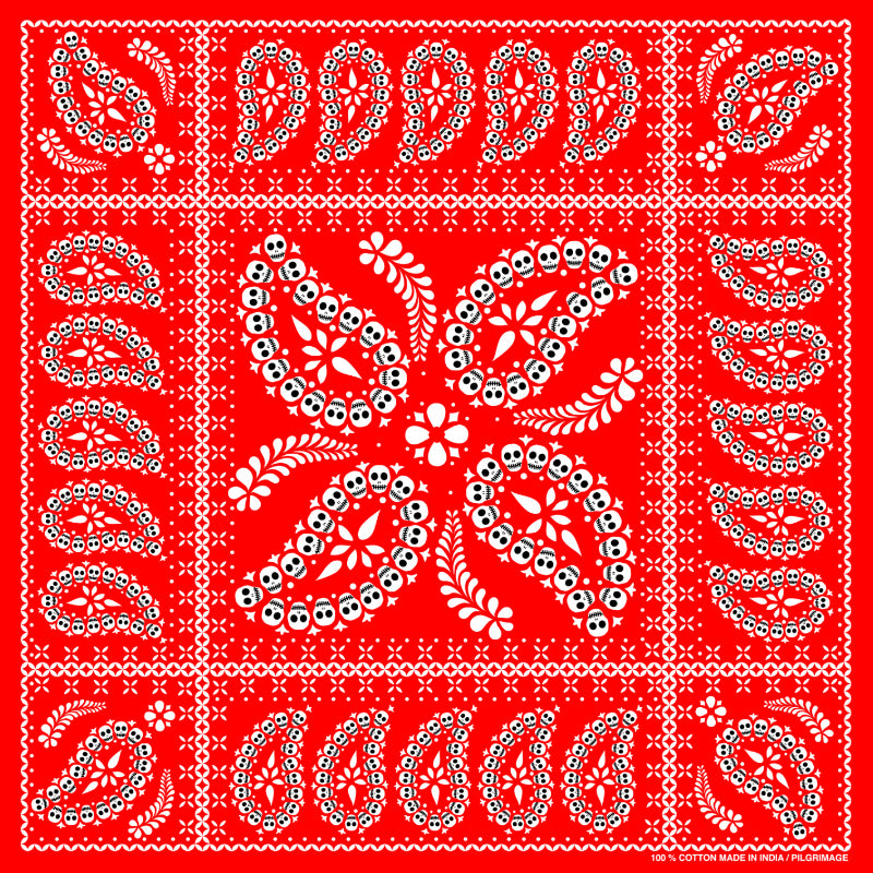 Skull Paisley Print Bandana Red