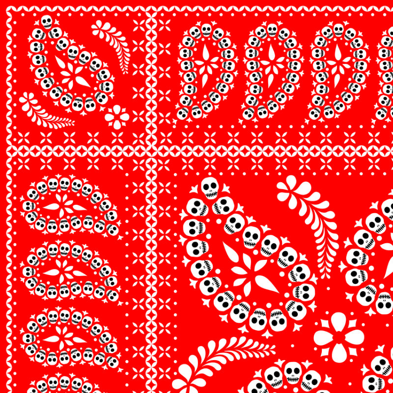 Skull Paisley Print Bandana Red