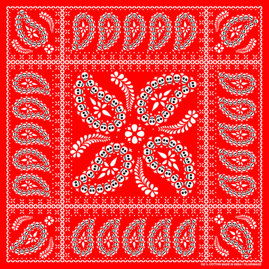 スカルペイズリープリントバンダナ・レッド