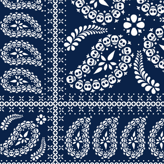 スカルペイズリープリントバンダナ・ネイビー