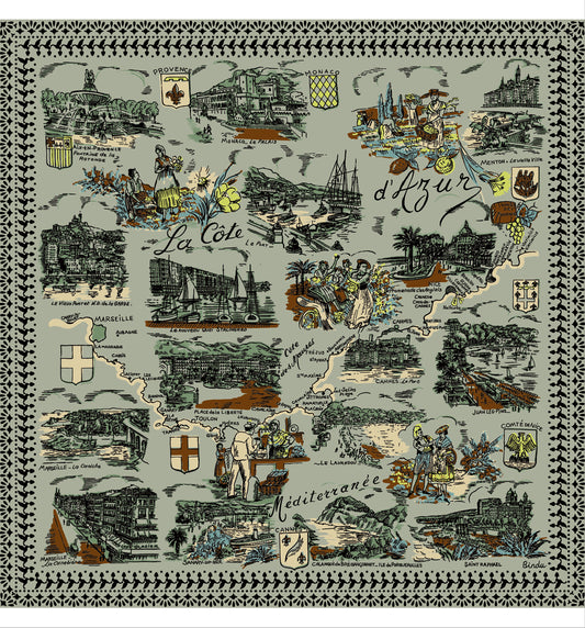 ヴィルフランシュ・マップ・バンダナ・Light Olive