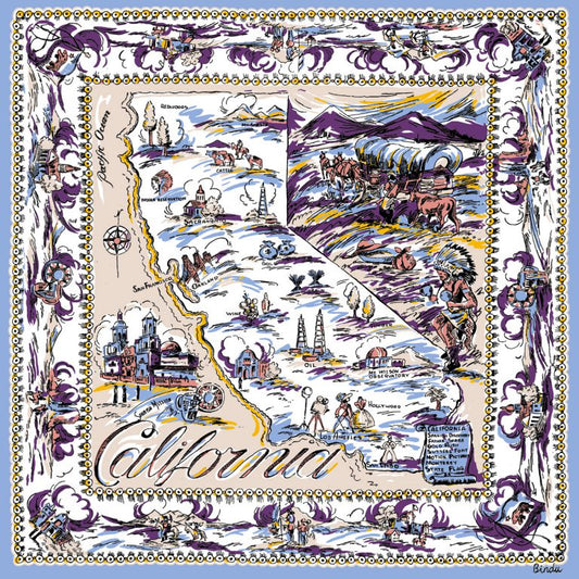 New California “ (ニューカリフォルニア）・ヴィンテージ風マッププリント　スカーフ Purple