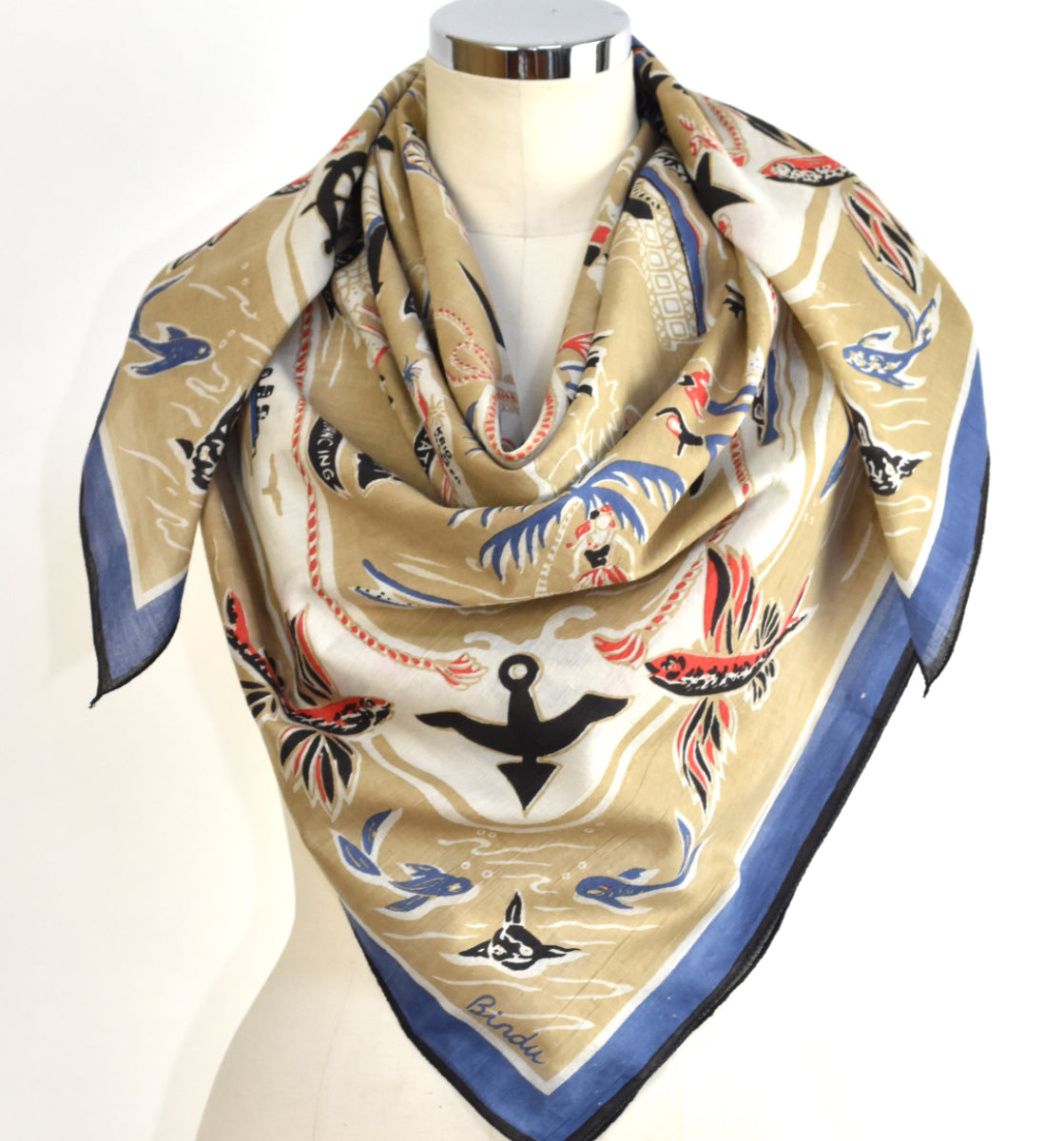 新品　ビンドゥ　Santa Catalina  大判スカーフ Catalina カタリーナ・マップ・スカーフ・Beige – Bindu Web Shop