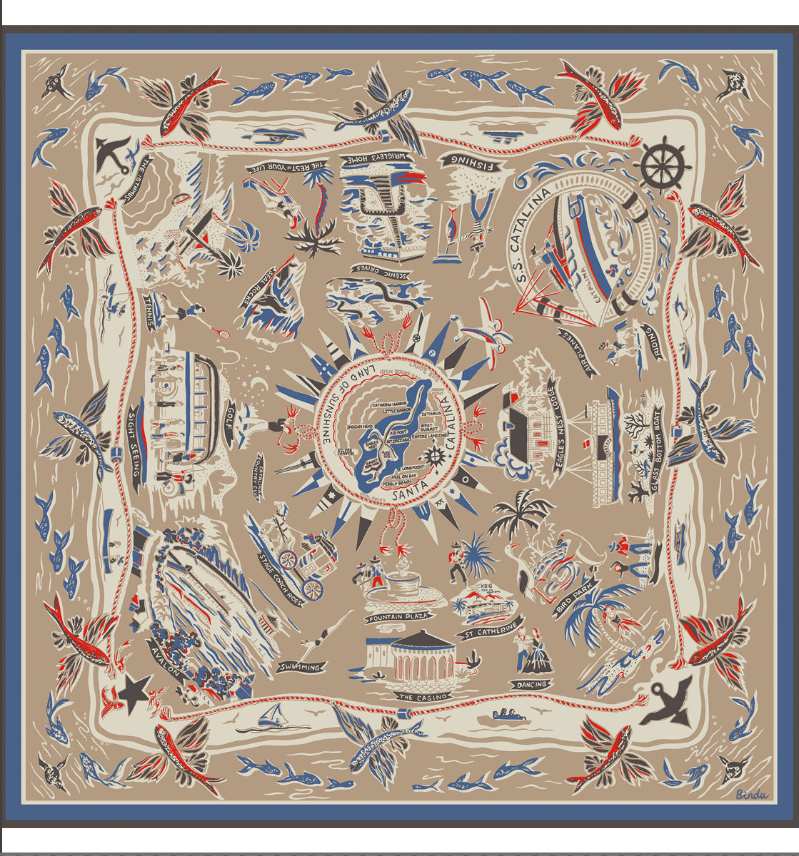 Catalina Map Scarf - Beige