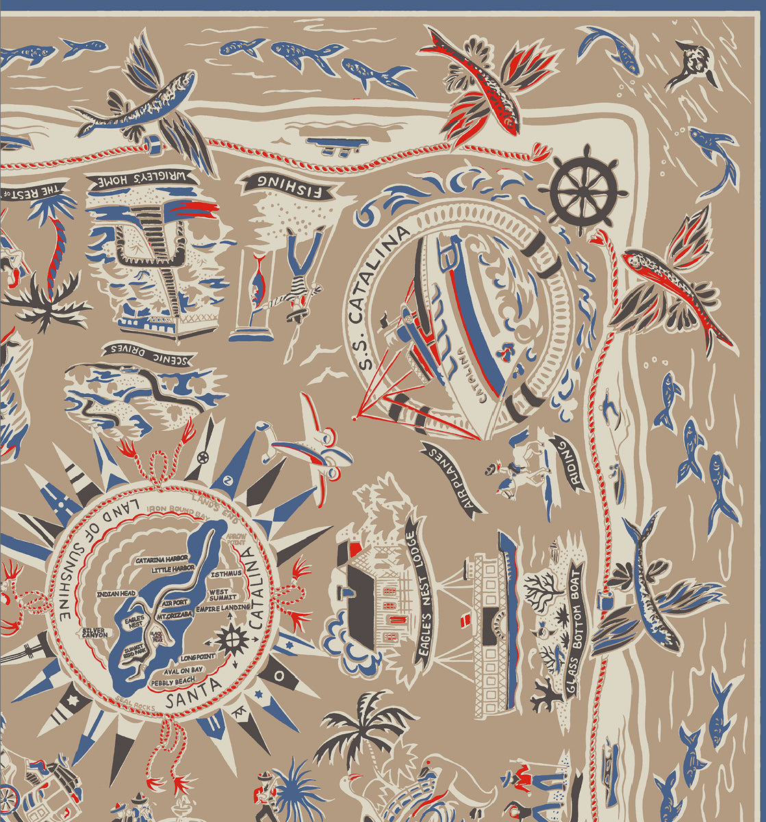 Catalina Map Scarf - Beige