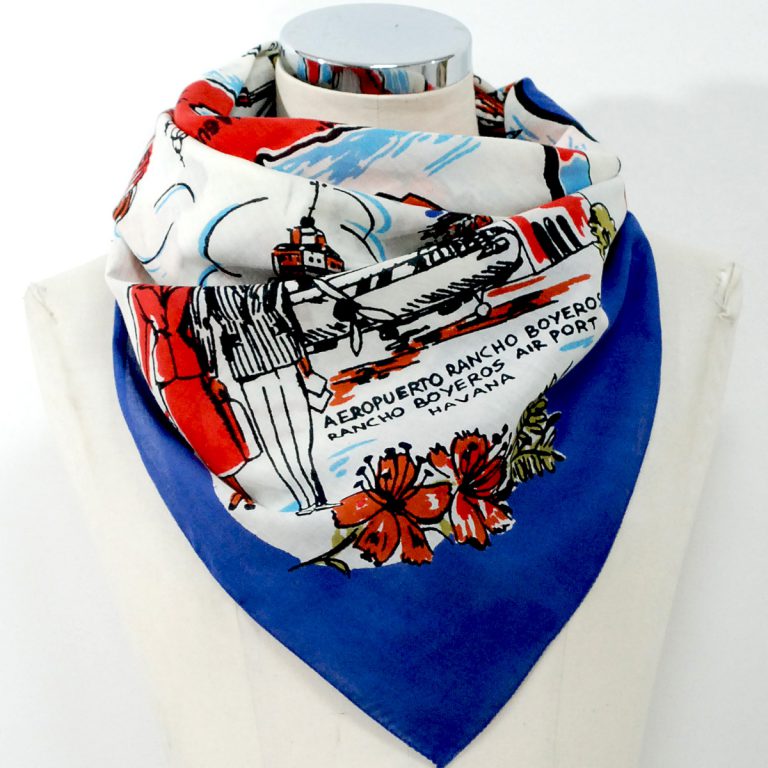 "Cuba" Vintage Map Print Scarf Navy