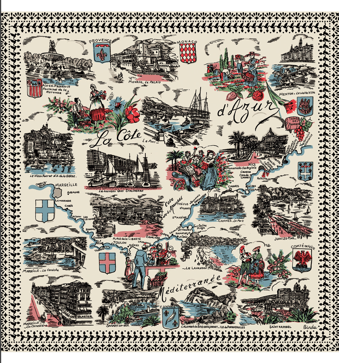 Villefranche Map Scarf Natural