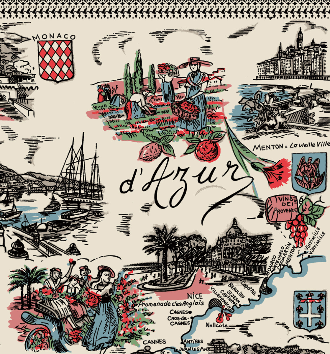 Villefranche Map Scarf Natural