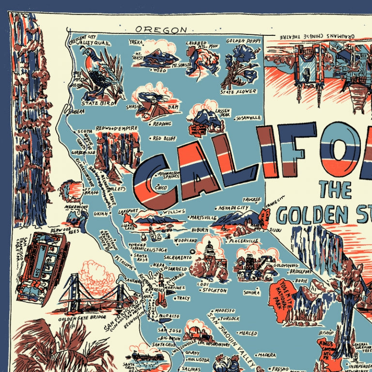 カリフォルニアマップ・プリント・ビッグスカーフ・ブルー