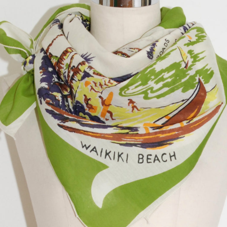 Hawaii “ (ハワイ）・ヴィンテージ風マッププリント スカーフ Lt.green
