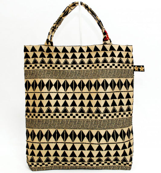 Tribal Jacquard Tote Bag, Natural/Black, BBB-1800