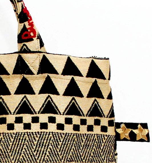 Tribal Jacquard Tote Bag, Natural/Black, BBB-1800