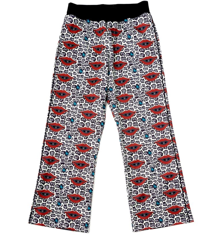 BTJ6C4-African Print Track Pants-Diamond Lips